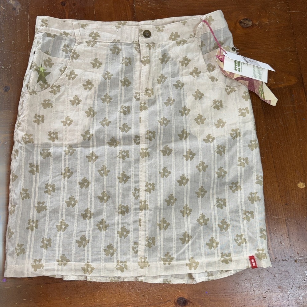 NWT Skunkfunk Pencil Skirt  Ruffle Back Cream/Olive Size M/L